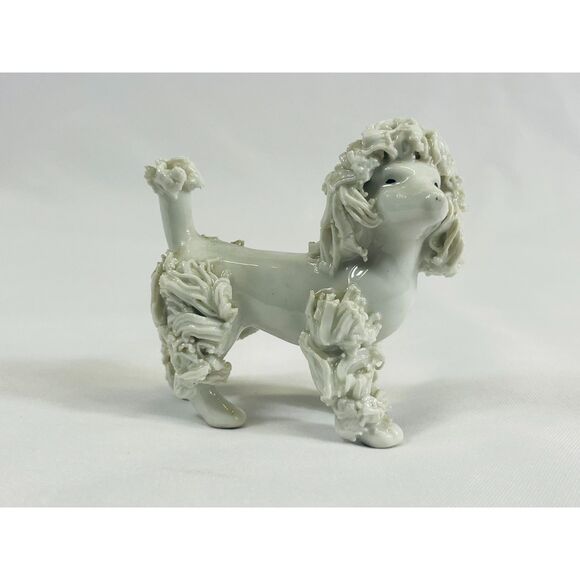 1960s White Confetti Spaghetti Poodle Porcelain Japan - Picture 1 of 10